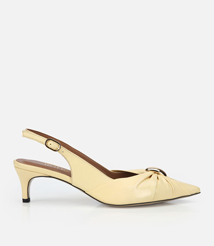 Kadın Deri Sarı Gold Tokalı Arkası Açık Kısa Topuklu Stiletto