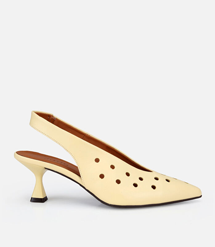 Kadın Deri Sarı Delikli Arkası Açık Kısa Topuklu Stiletto