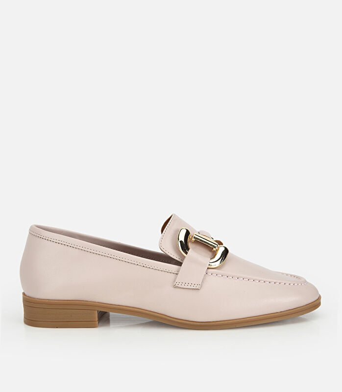 Kadın Deri Bej Toka Detaylı Klasik Loafer