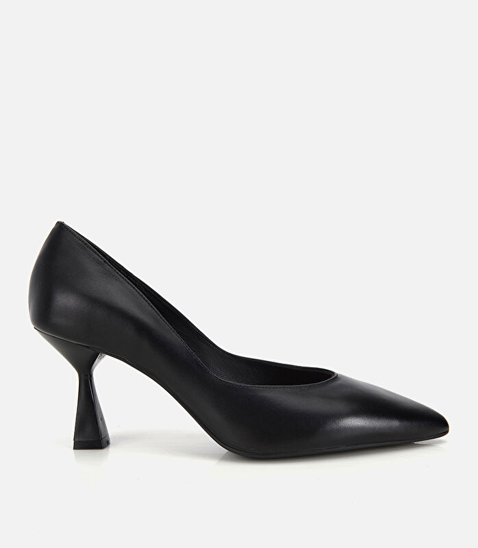 Kadın Deri Siyah Kısa Topuklu Stiletto