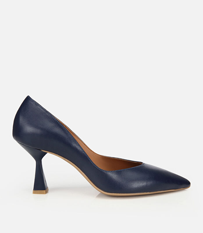 Kadın Deri Lacivert Kısa Topuklu Stiletto