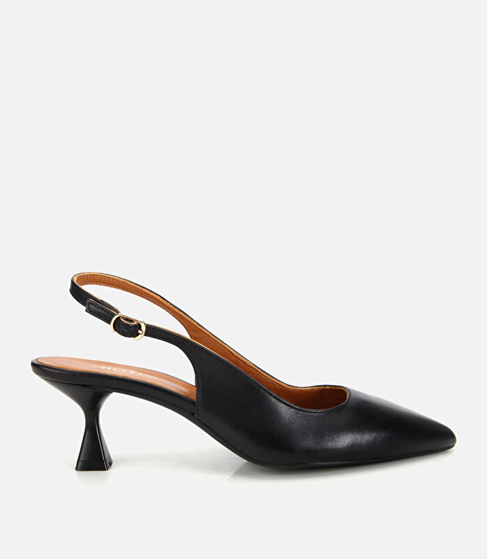 Kadın Deri Siyah Arkası Açık Kısa Topuklu Ayakkabı