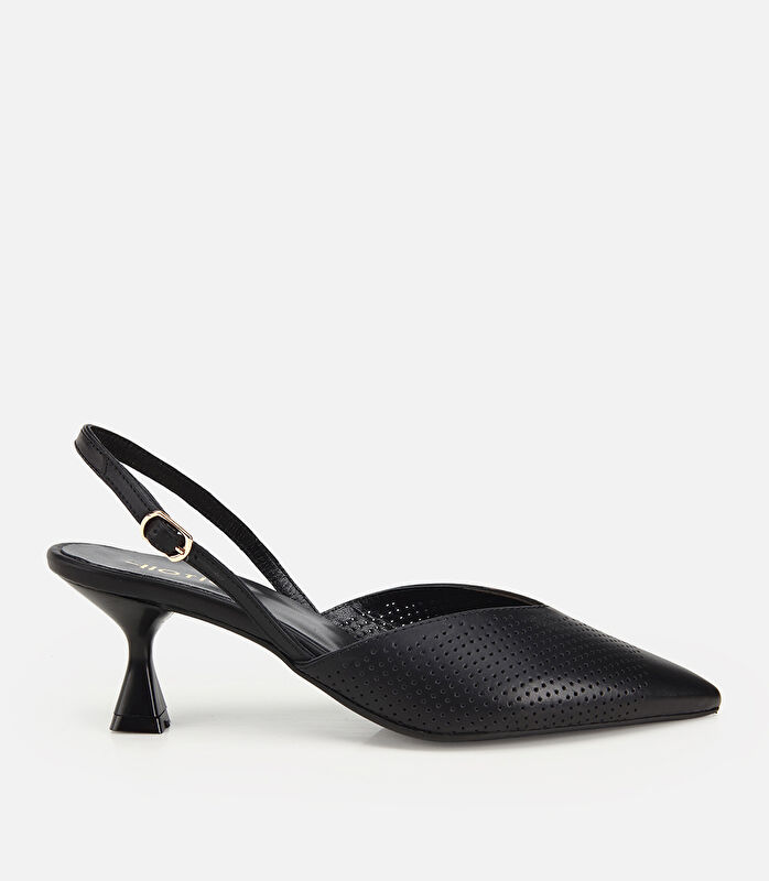 Kadın Deri Siyah Yumuşak Dokulu Arkası Açık  Kısa Topuklu Stiletto