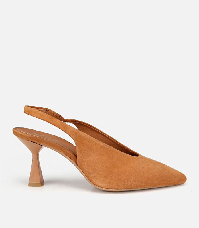 Kadın Süet Deri Taba Yumuşak Dokulu Kısa Topuklu Stiletto