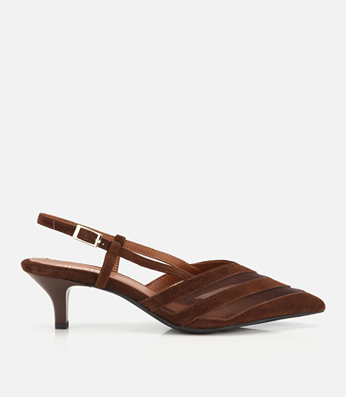 Kadın Süet Deri Kahverengi Arkası Açık Mini Topuklu Stiletto