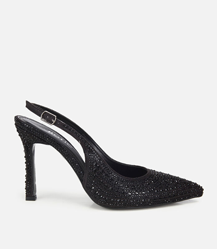 Kadın  Siyah Taşlı Arkası Açık Stiletto