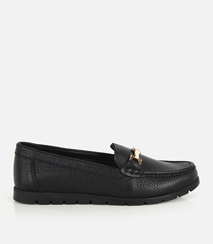 Kadın Deri Siyah Gold Toka Detaylı Comfort Günlük Loafer