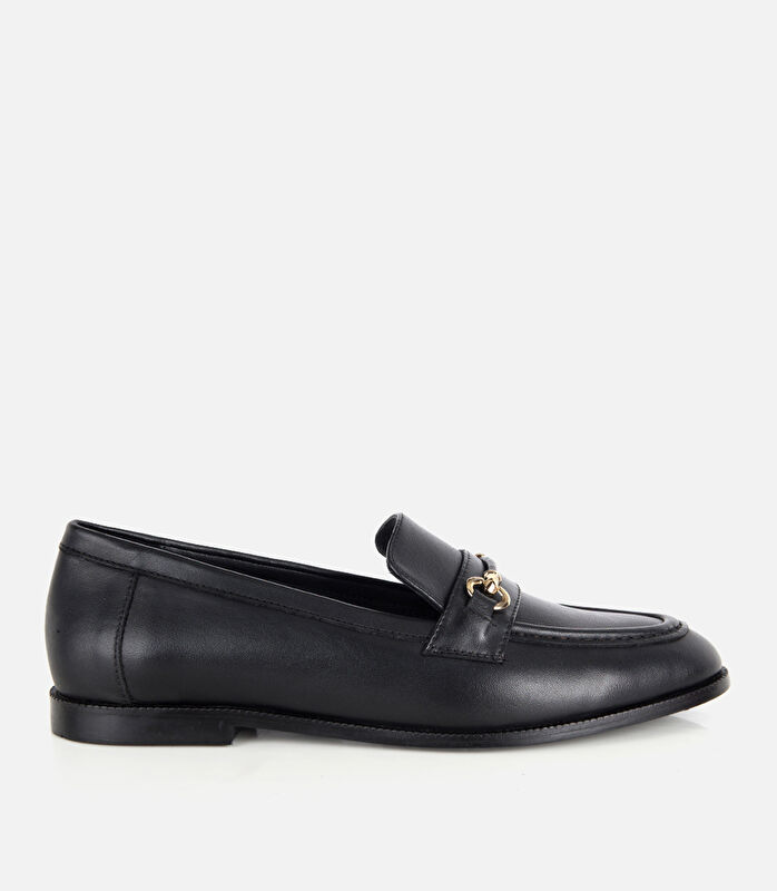 Kadın Deri Siyah Gold Toka Detaylı Klasik Loafer