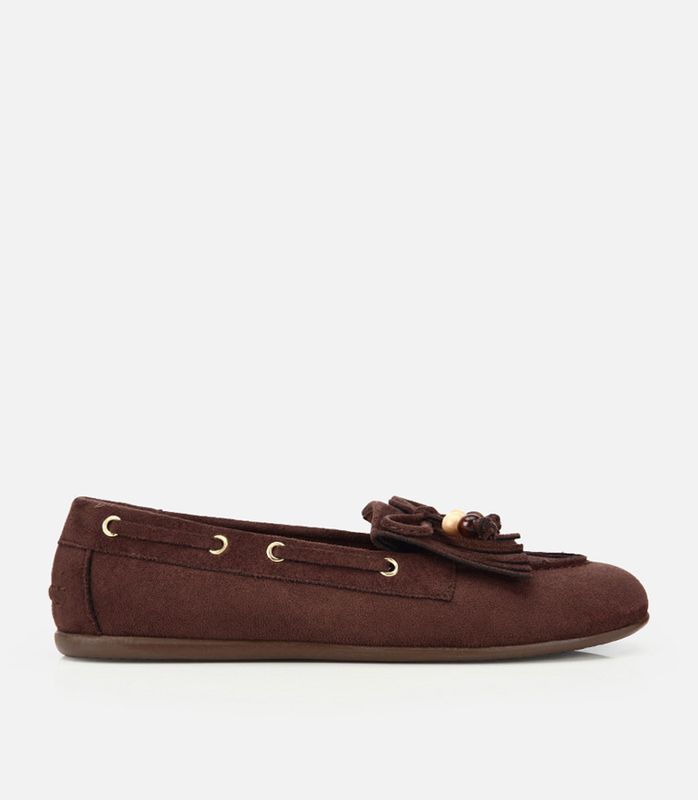 Kadın Kahverengi Süet Fiyonk Detaylı Bağcıklı Loafer
