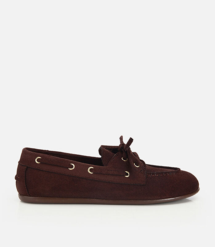 Kadın Kahverengi Süet Bağcık Detaylı Loafer