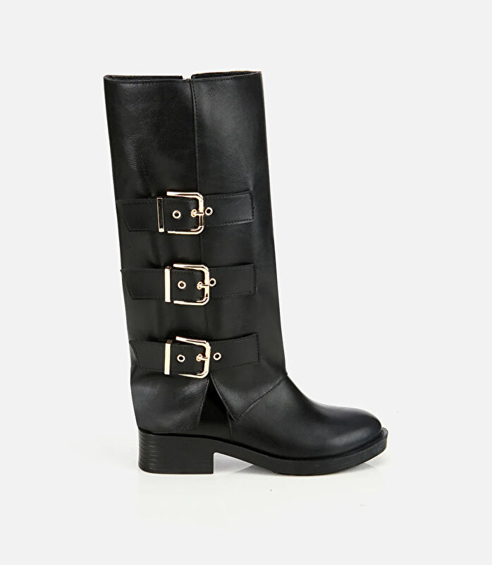 Kadın Siyah Tokalı Düz Çizme