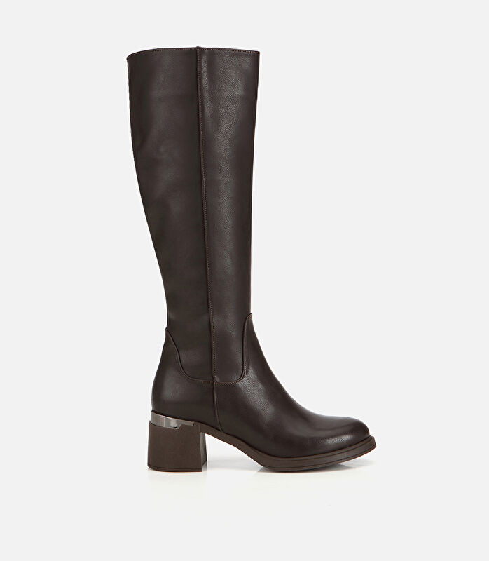 Kadın Kahverengi Metal Detaylı Topuklu Çizme