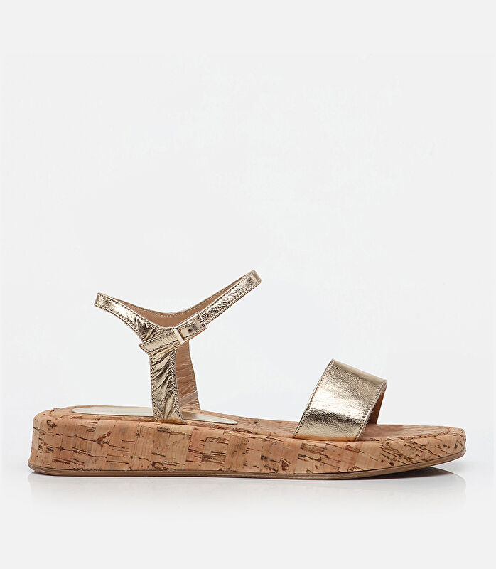 Kadın Deri Gold Düz Sandalet