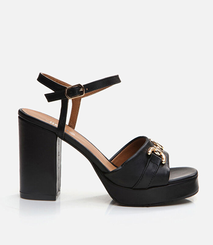 Kadın Deri Siyah Topuklu Sandalet