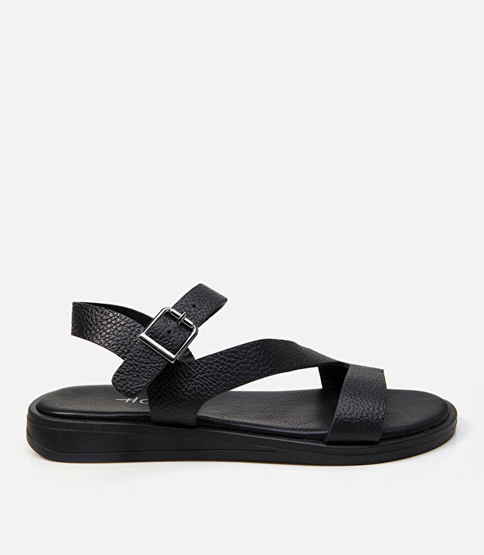 Kadın Deri Siyah Düz Sandalet