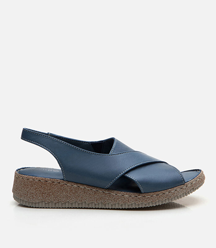 Kadın Deri Mavi Düz Sandalet