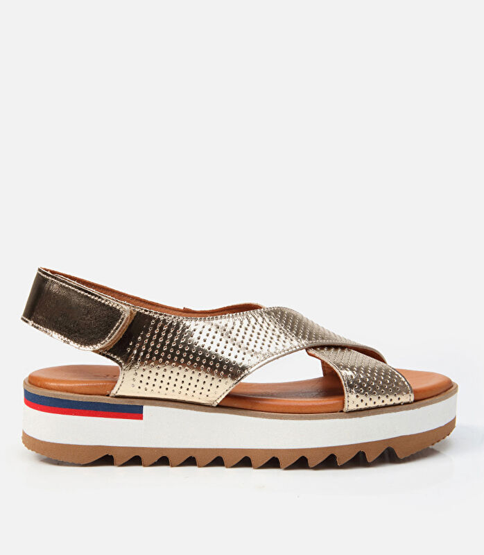 Kadın Deri Gold Düz Sandalet