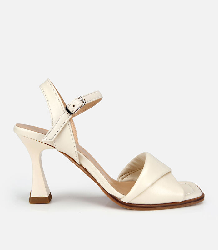 Kadın Deri Kemik Küt Burunlu Topuklu Sandalet