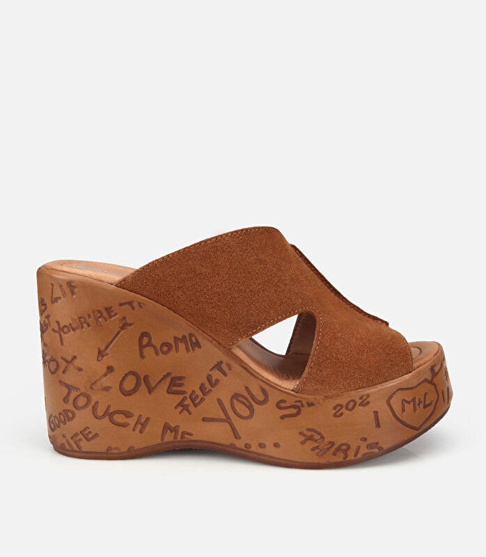 Kadın Deri Taba Burnu Açık Kalın Tabanlı Terlik