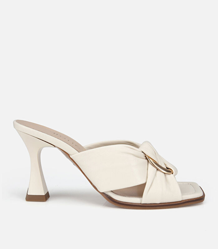 Kadın Deri Kemik Gold Toka Detaylı Topuklu Terlik