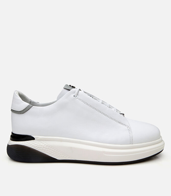 Erkek Deri Beyaz Yüksek Tabanlı Spor Ayakkabı