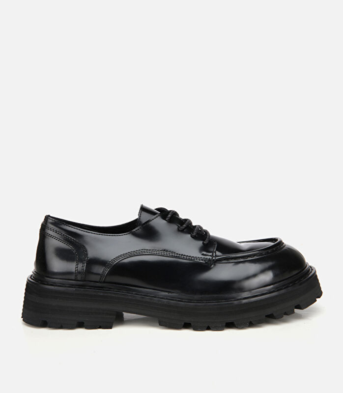 Erkek Rugan Deri Siyah Dikiş Detaylı Kalın Tabanlı Günlük Ayakkabı