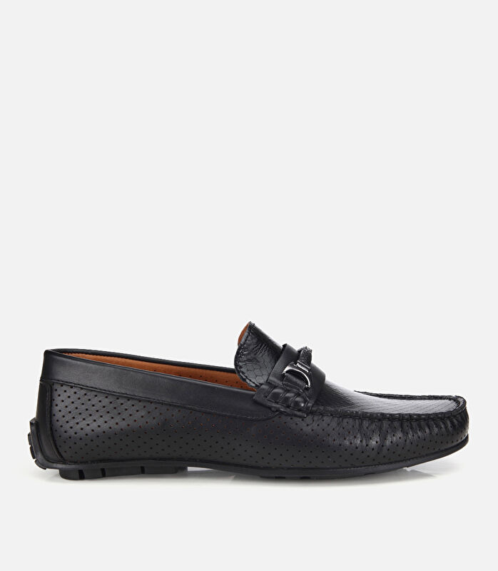 Erkek Deri Siyah Tokalı Günlük Loafer