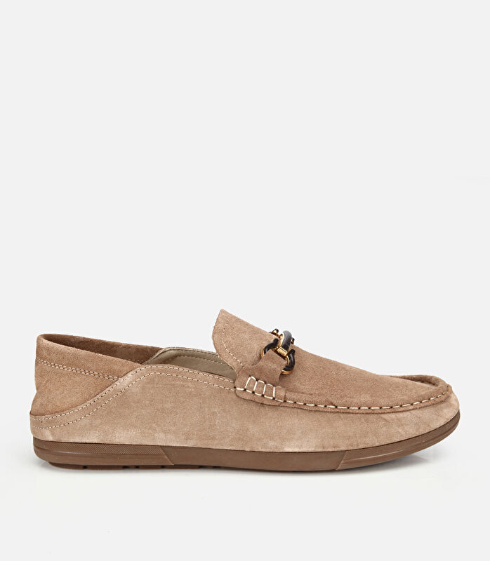 Erkek Süet Deri Bej Toka Detaylı Comfort Loafer Ayakkabı