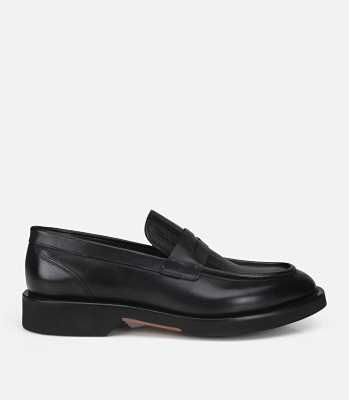 Erkek Deri Siyah Kalın Tabanlı Klasik Loafer