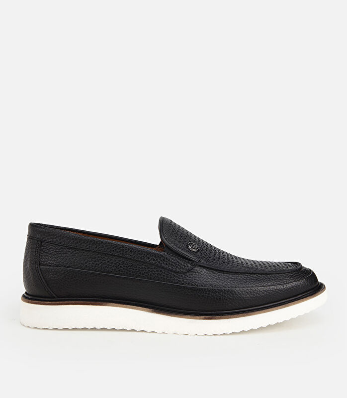 Erkek Deri Siyah  Delikli Hafif Tabanlı Klasik Loafer