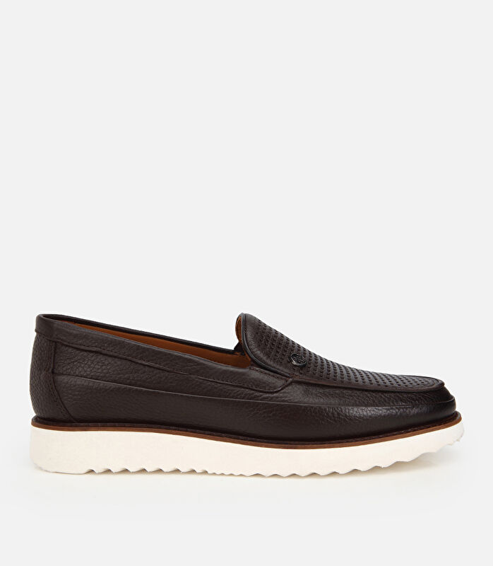 Erkek Deri Kahverengi Delikli Hafif Tabanlı Klasik Loafer