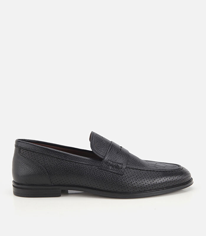 Erkek Deri Siyah Yumuşak Dokulu Baskılı Klasik Loafer