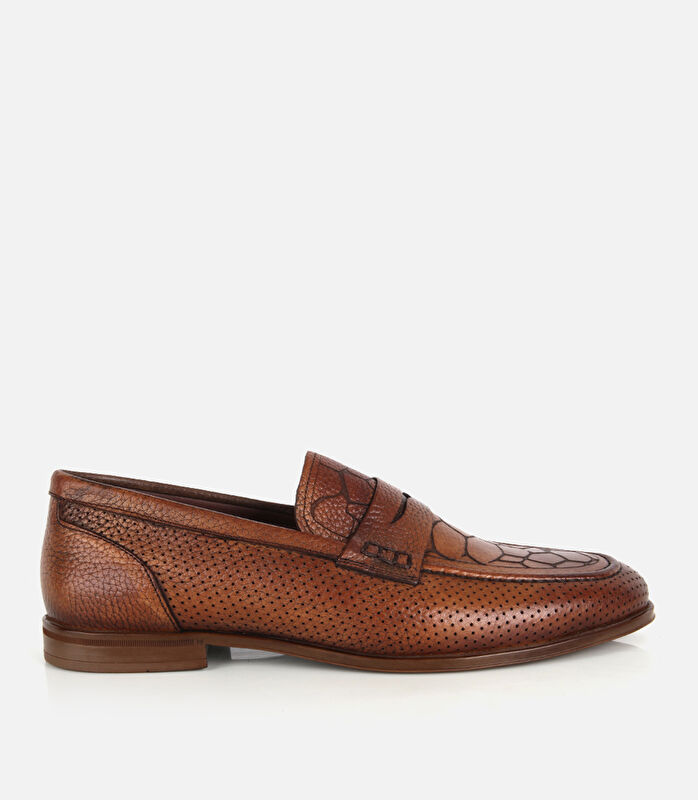 Erkek Deri Taba Yumuşak Dokulu Baskılı Klasik Loafer