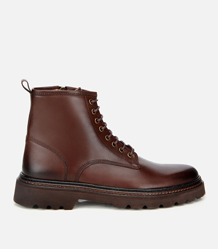 Erkek Deri Kahverengi Fermuarlı Kalın Tabanlı Casual Bot