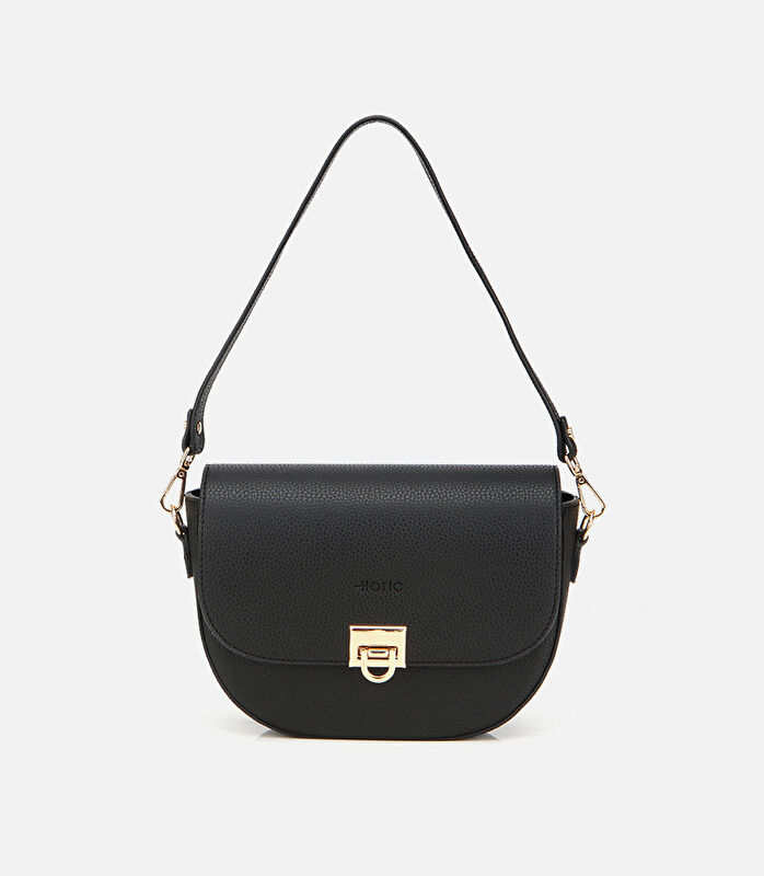 Kadın Siyah Gold Kilit Detaylı Omuz Çantası