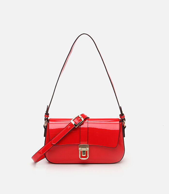 Kadın Kırmızı Kilit Detaylı Çapraz Askılı Çanta