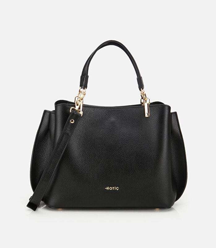 Kadın Deri Siyah Fermuarlı Omuz Çantası