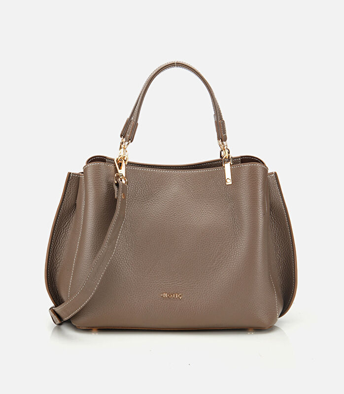 Kadın Deri Vizon Fermuarlı Omuz Çantası