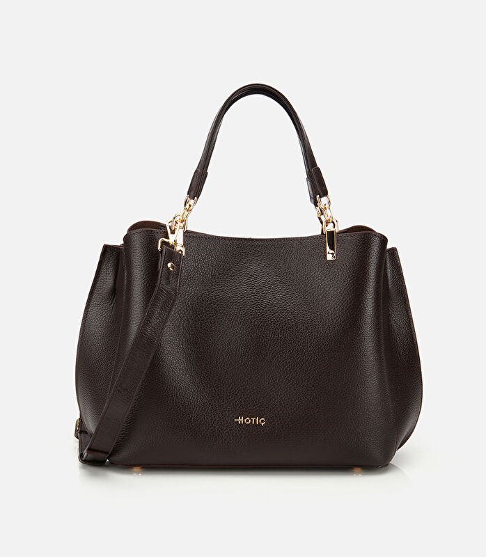 Kadın Deri Kahverengi Fermuarlı Omuz Çantası