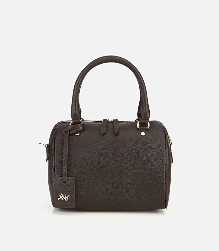 Kadın Deri Kahverengi Fermuarlı Omuz Çantası