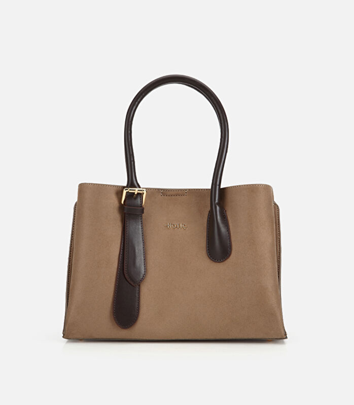 Kadın Süet Vizon Kemer Detaylı Omuz Çantası