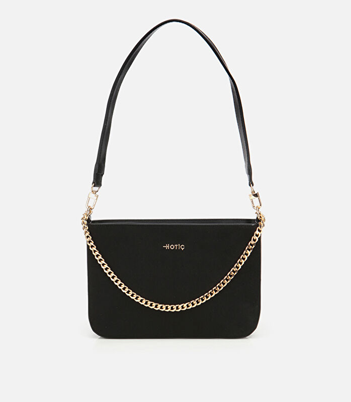 Kadın Süet Siyah Gold Zincir Detaylı Omuz Çantası