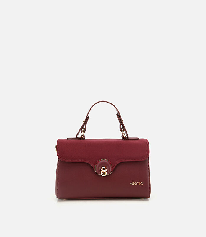 Kadın Bordo Kilit Detaylı Omuz Çantası