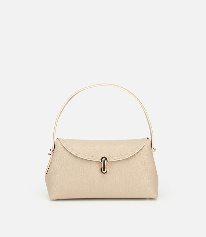 Kadın  Bej Kilit Detaylı Omuz Çantası