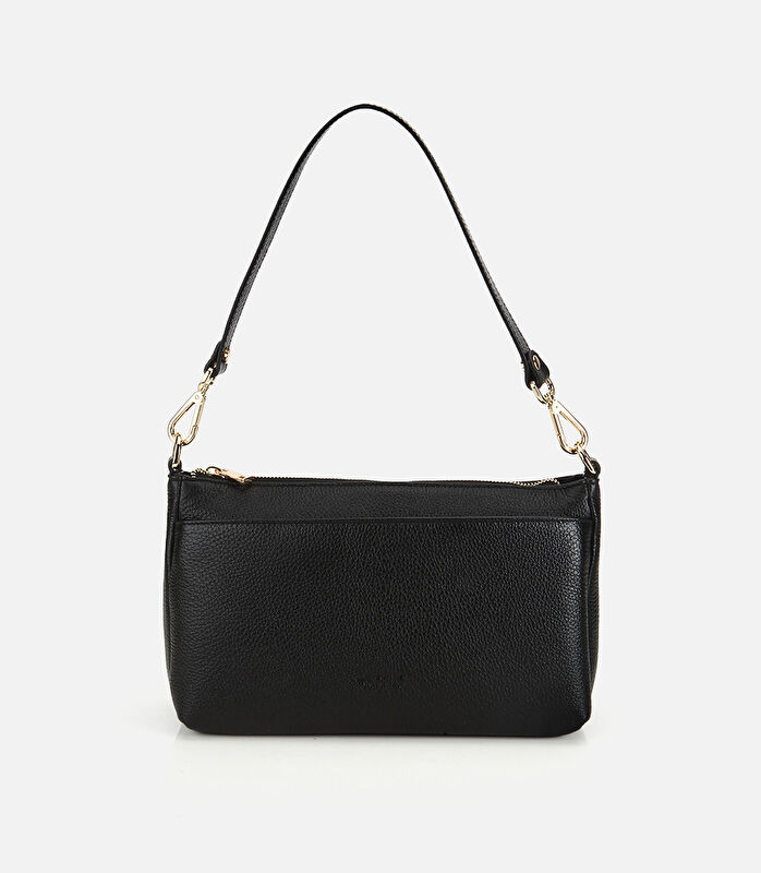 Kadın Deri Siyah Fermuarlı Omuz Çantası