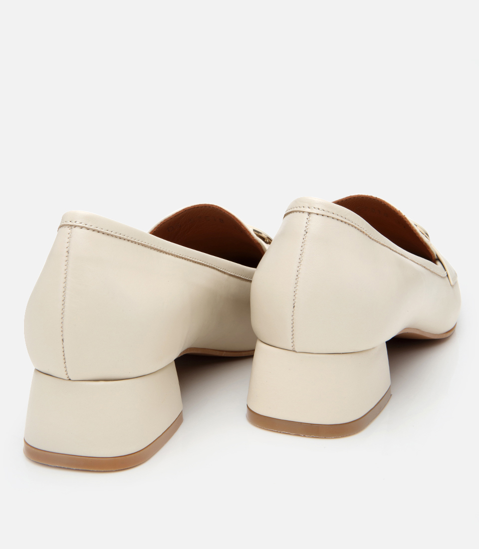 Deri Ekru Tokalı Kalın Topuklu Klasik Loafer 01AYH304000A40035 | Hotiç