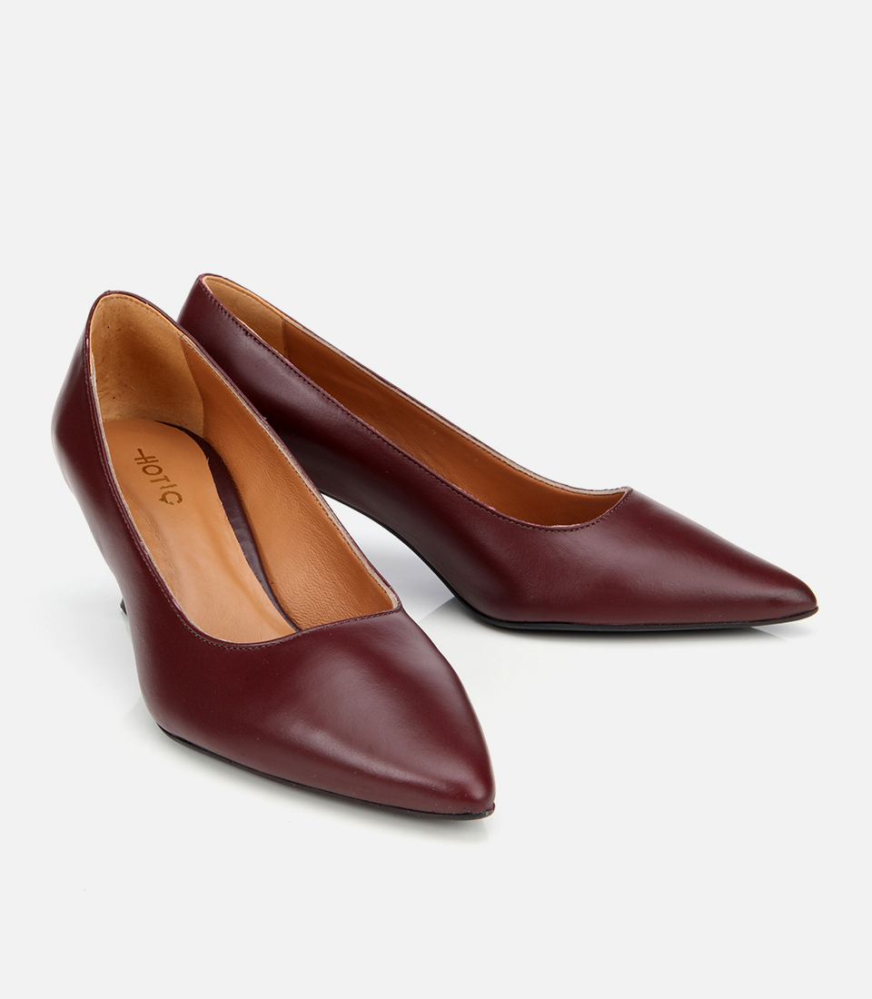 Hotiç Bordo Hotiç Deri Esnek Kadın Tabanlı İnce Topuklu Stiletto